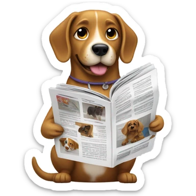 Dog taking a poop reading a magazine sticker