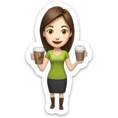 woman with brown hair and pale skin juggling coffee cups and mini laptops sticker