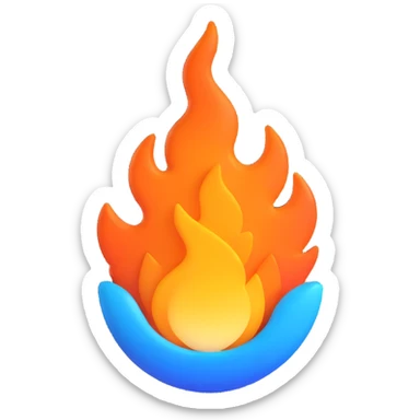 classic fire emoji, 3D style, blue to orange gradient, compact and bold, matching reference image, new shape variation sticker