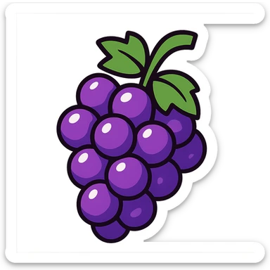 purple shiny grapes on a cluster, cartoon style sticker