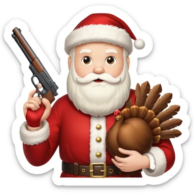 Santa holding a gun shooting a turkey sticker
