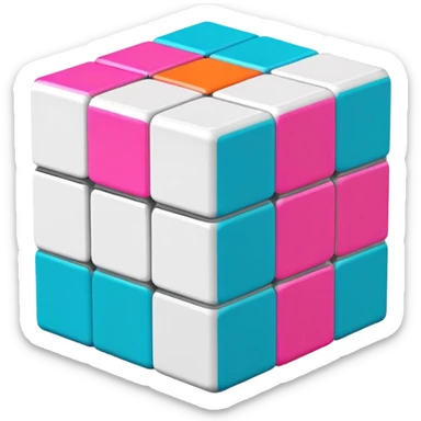 A 3x3 Rubik's Cube partially solved, with 90s American colors like teal, hot pink, neon orange, and electric blue, minimalist design sticker