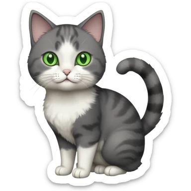 full body small short hair dark grey and white cat with green eyes sticker
