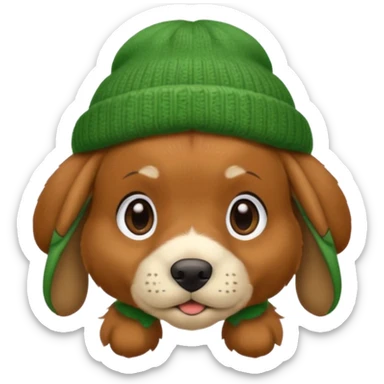 Dog in Green Beanie – brown puppy with floppy ears and cozy beanie. sticker