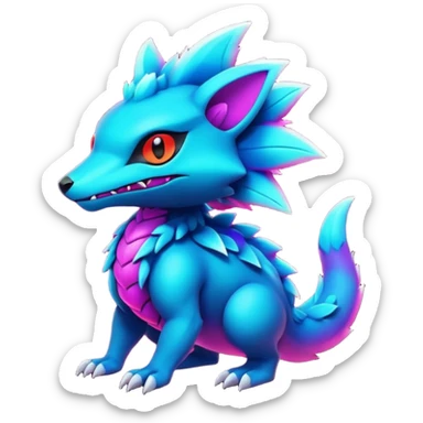 Dark bright neon colorful edgy exotic Fakémon-Pokémon-Vernid-creature sticker