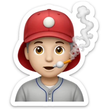 emoji with baseball cap, exhaling smoke sticker