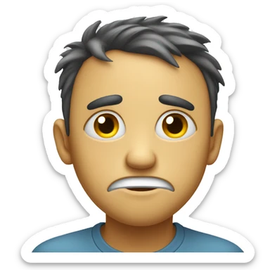 Emoji with dot eyes and straight smile and flowing sad tears sticker