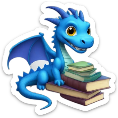 Blue Dragon with Books sticker