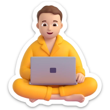 man in pajamas using a laptop, emoji style sticker