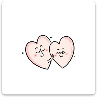 funny children's doodle of two hearts hugging, cute faces, pastel colors sticker