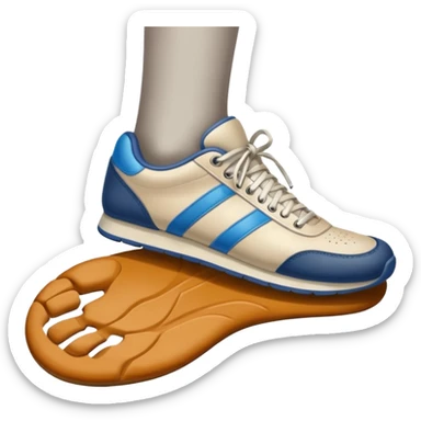  a foot wearing a sneaker pressing on the ground, leaving a visible shoe print beneath. Rounded, glossy, smooth, soft shadows, white background.


 sticker