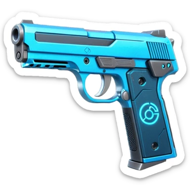 the image is the icon for a videogame  item. futuristic cyberpunk -ready to equip- it is master craftsmanship [ unequipped item ]
It is a magsec4 pistol with a mini-holo - neatly staged 3/4 profile view sticker