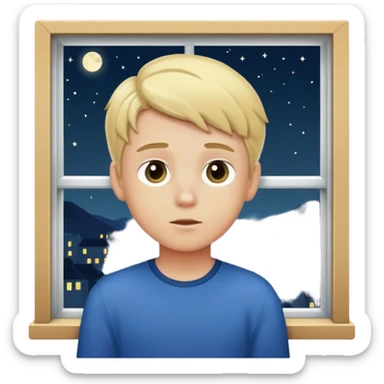 Blonde boy gazing out window at night sticker