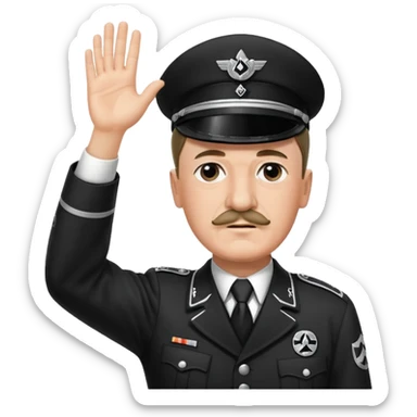 Adolf Hitler with a small mustache raising one hand straight out like a Sieg Hail salute in Black SS uniform. The arm must be straight out with no bend in the elbow sticker