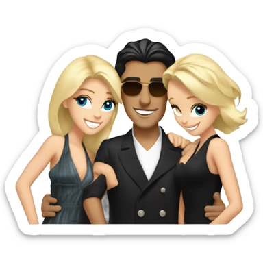 Tony Montana happy with 2 beautiful blondes with their arms around him sticker