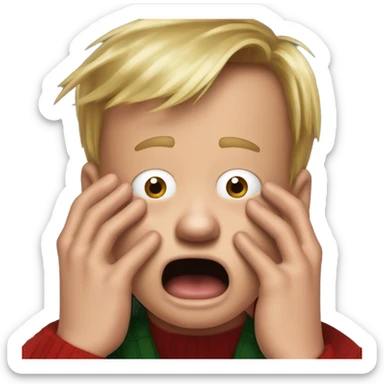 kevin McCallister from Home Alone, putting both hands on his face and screaming of fear. bring the hands down lik he is putting on his cheeks. sticker
