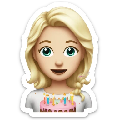 A birthday girl with white skin with a cake with sprinkles sticker