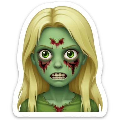 girl zombie with blonde long hair with teeth green skin and serious face sticker