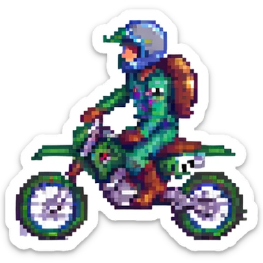 dirt bike racer, pixel art, retro video game look, vibrant, small details sticker