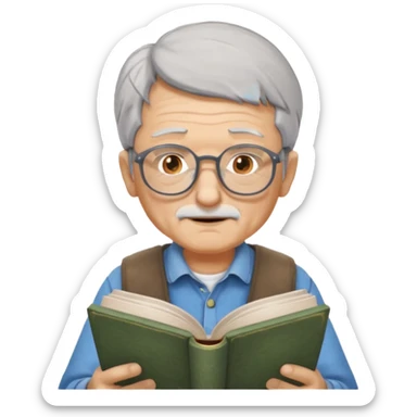 old man reading a book colored glasses sticker
