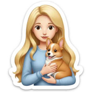 girl with long blond hair hold a corgi sticker