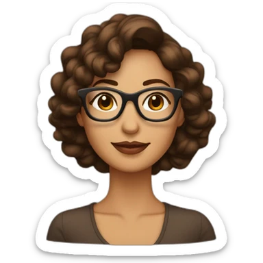 Mujer con cabello ondulado castaño oscuro, morena, con lentes cuadrados color café  sticker