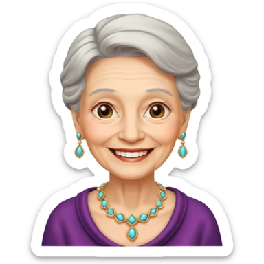 smiling old woman with jewelry sticker