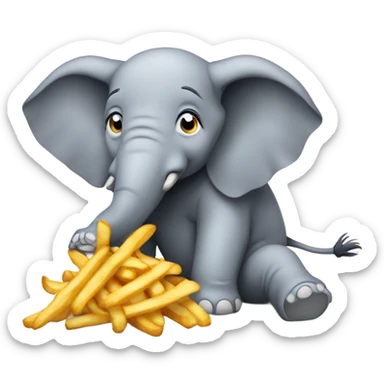 Elephant eating fries sticker