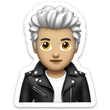 Punk male with white leather jacket with dark hair sticker