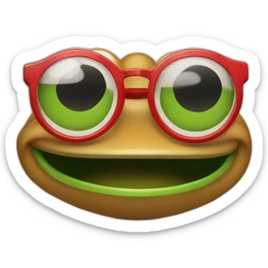 smiley face pepe the frog in black and red checkered shirt with square glasses for vision in cartoon style sticker