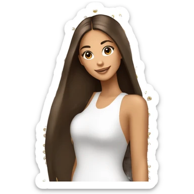  tan fashion girl dark brown long straight hair spraying an ariana grande perfume on sticker