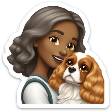blonde girl and cavalier King Charles spaniel blenheim color sticker