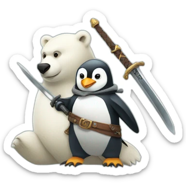 penguin knight holding a sword riding a polar bear sticker