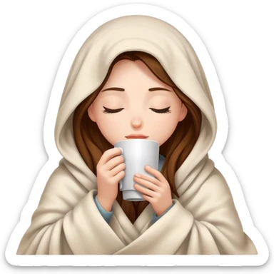 girl inside a blanket sipping coffee eyes closed sticker