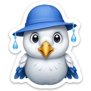 a white crow emoji with a tear and a blue hat sticker
