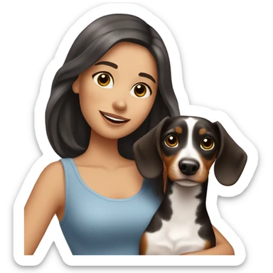 brunette girl with tri merle dachshund sticker