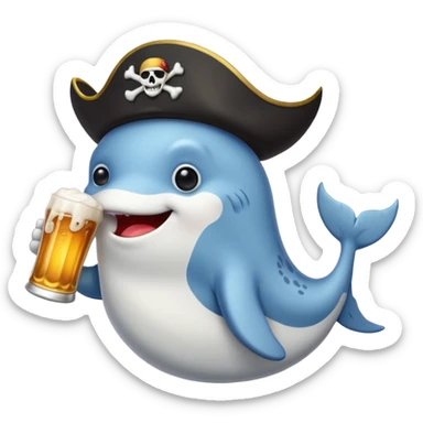 white whale with beer and a pirate patch sticker