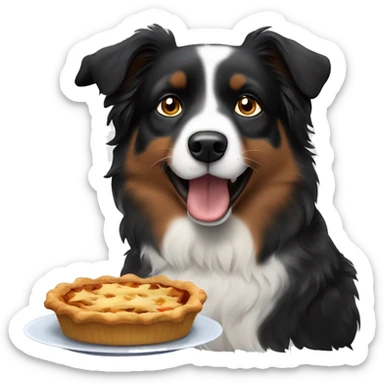 Small black australian shepherd dog eating pie  sticker