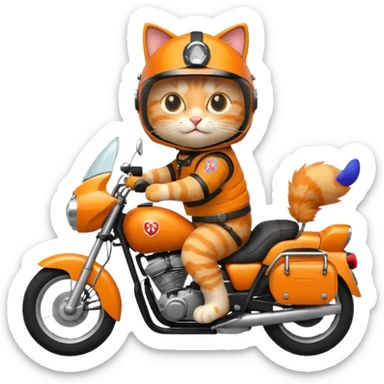 the cat is driving a motorbike sticker