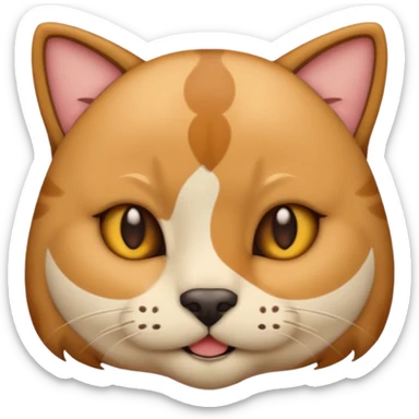 emoji of a face split in two, one side cat, one side dog, distinct features, friendly look sticker