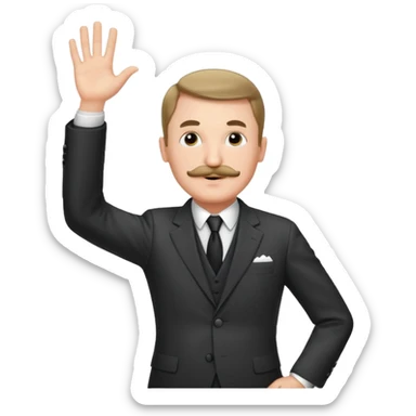 Adolf h , wearing suit and mustache small. Raising his hand to sun sticker