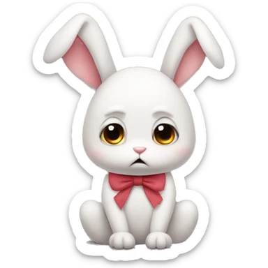 sad rabbit sad big eyes with a head bow sticker