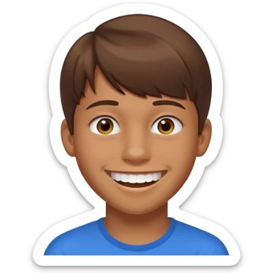 16 yr old boy, brown hair, straight, big smile, white teeth, tanned skin, bangs sticker