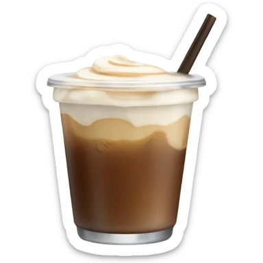 Small glass cup of iced coffee with cream just added sticker
