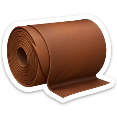 Apple-style 3D emoji of a rolled sheet of industrial leather, smooth surface, deep brown color, soft sheen, folded like fabric, with slight creases showing its texture. sticker