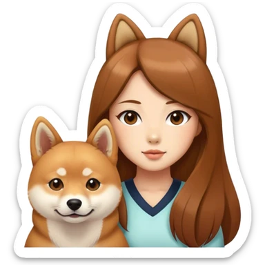 girl long brown hair with a Shiba Inu sticker