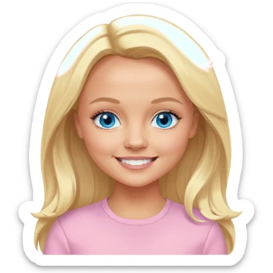 Emma Bunton with blonde long hair, blue eyes, light pink outfit sticker
