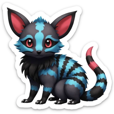 Rare exotic realistic cute epic aesthetic gothic colorful Salandit-Eevee-Civet-species-Fakemon-hybrid-creature, with markings, full body sticker