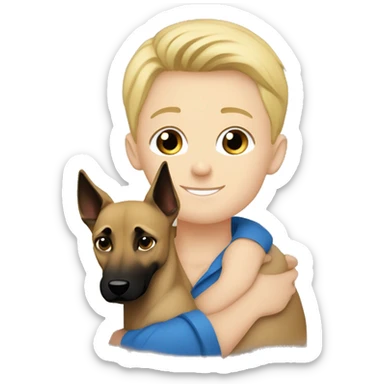 blond boy blue eyes cuddling a malinois sticker