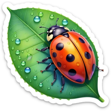 Rainbow ladybug on a leaf with morning dew  sticker